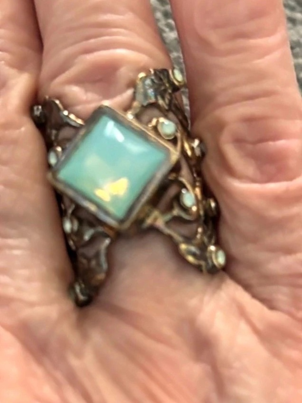 Virgins Saint and Angels Blue Opal Pacific Square Stone Statement Ring
